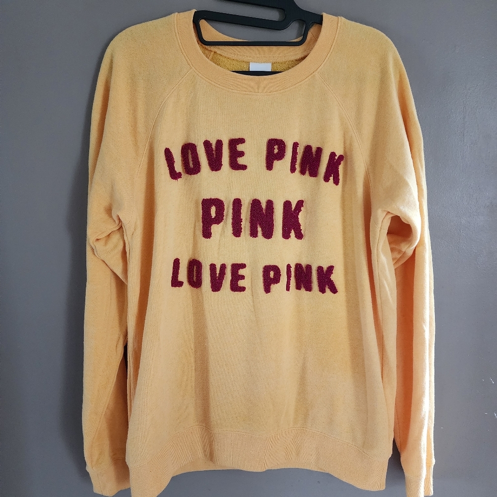 Victorias Secret PINK Sweatshirt Size XS Pullover Yellow/Maroon - Picture 2 of 6